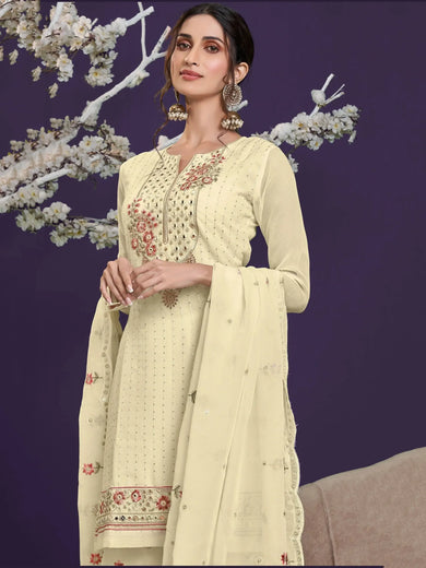 Stunning Yellow Mirror Work Georgette Festival Wear Palazzo Suit